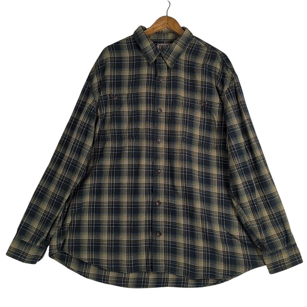 Duluth Trading Co Flannel Shirt Mens 2XL Green Blue Plaid Outdoor Workwear